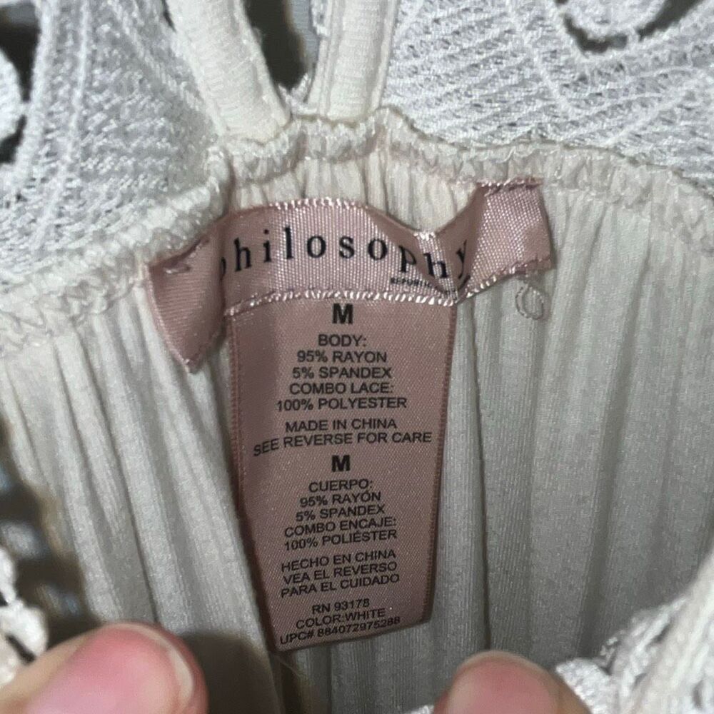 Philosophy Womens White Long-Sleeve Crocheted Lace Yoke Tunic Top Size Medium - Picture 8 of 8